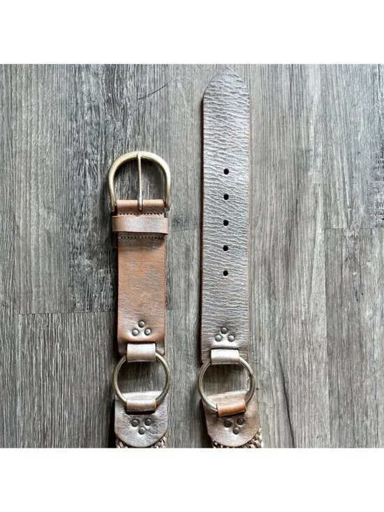 Vintage 90s Y2K Cache Metallic Silver Brushed Handmade Leather Woven Back Wide B - Picture 10 of 12